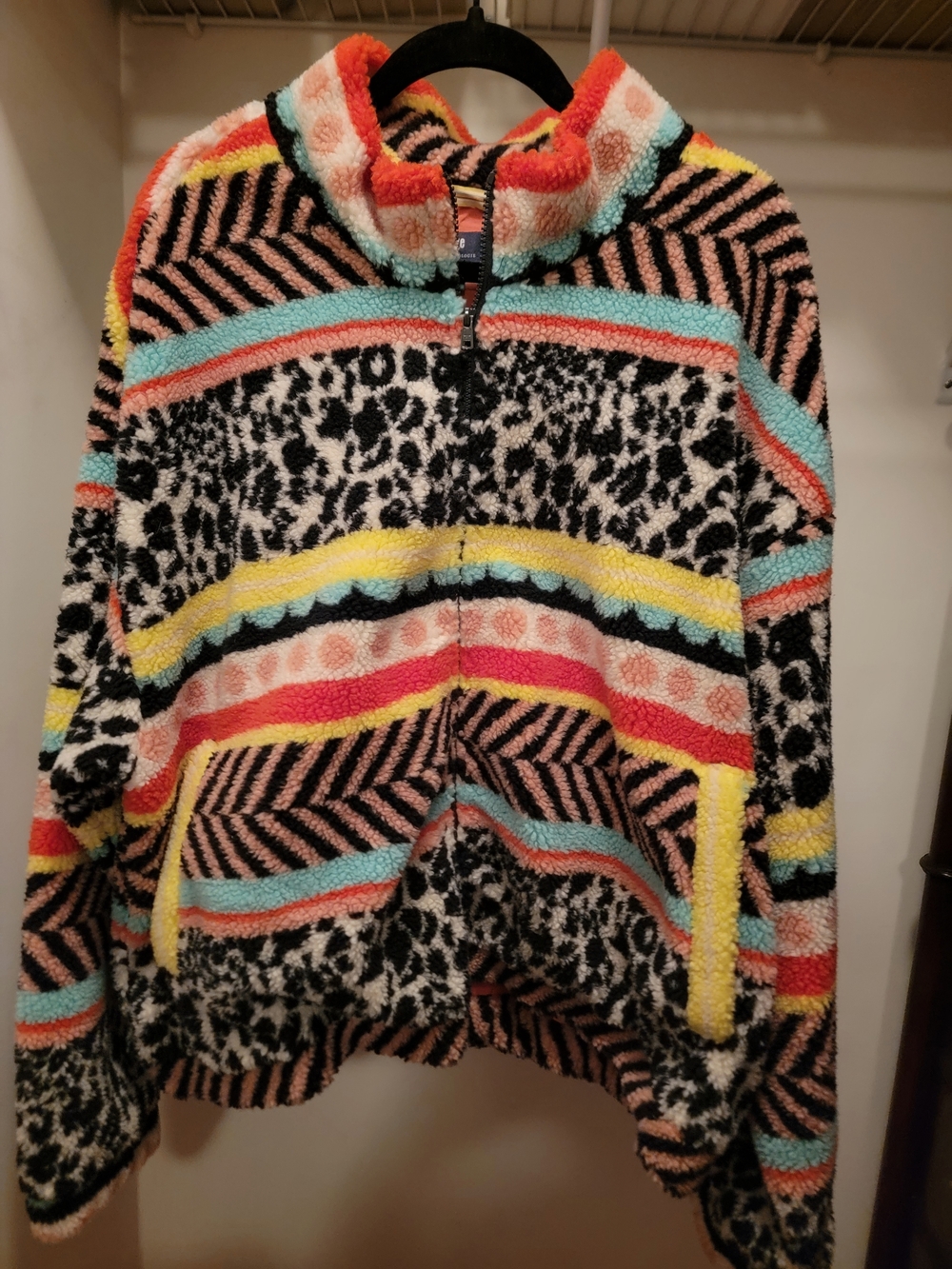 Anthropologie Maeve Multicolor Sherpa Zip Jacket w/ Coral Lining - BNWT - Sz 2X